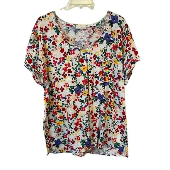 Anthropologie T.La Tunic Top Womens XL Floral Classic V Neck Short Sleeve Boho - Picture 4 of 13